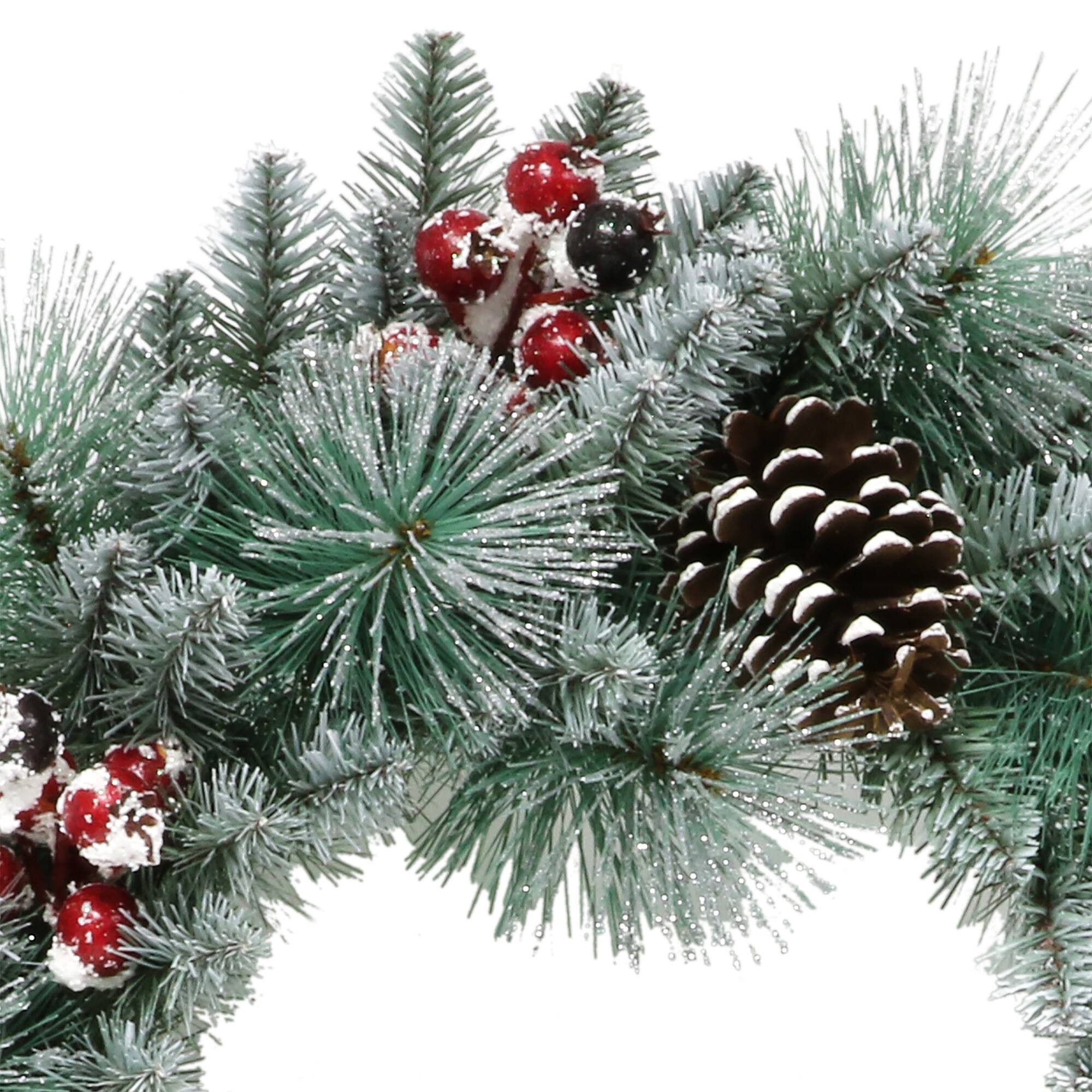6 Pack: 24" Glitter Pine, Cones & Red Berries Wreath